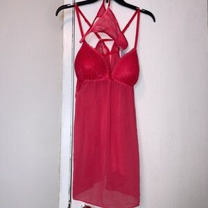 APT.9 💖Women’s Pink Lingerie One Piece Push Up Bra Lace Gown Medium w/Thong Set